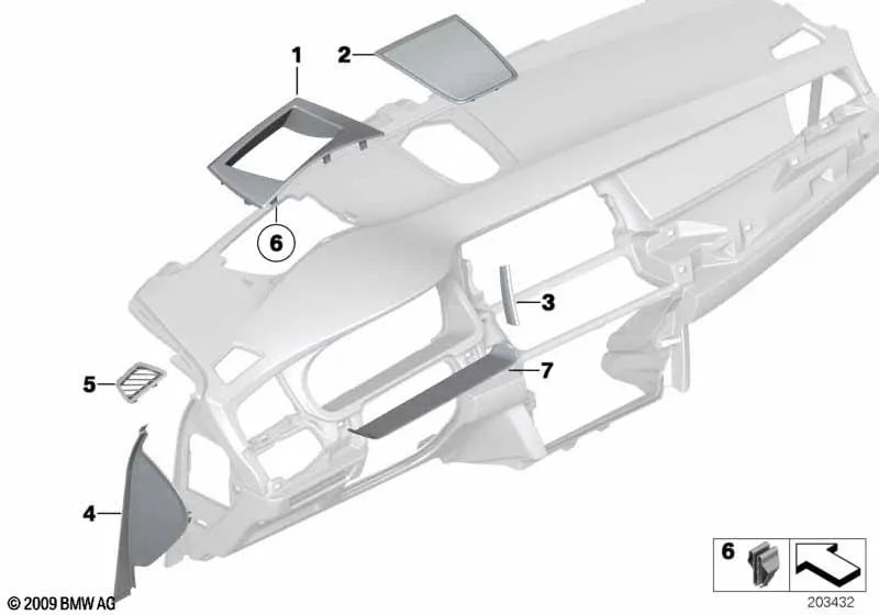 Rechte Abtrusraster für BMW F07, F07N (OEM 51459142605). Original BMW.
