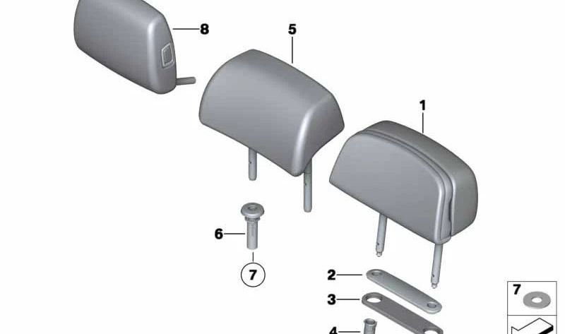 Poggiatesta in pelle di base centrale per BMW 7 F01 Series, F02, F04 (OEM 52207254642). BMW originale.