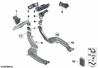 Parrilla de aire fresco central OEM 64222991235 para BMW X1 E84 sDrive18d, sDrive20d, sDrive23d. Original BMW.