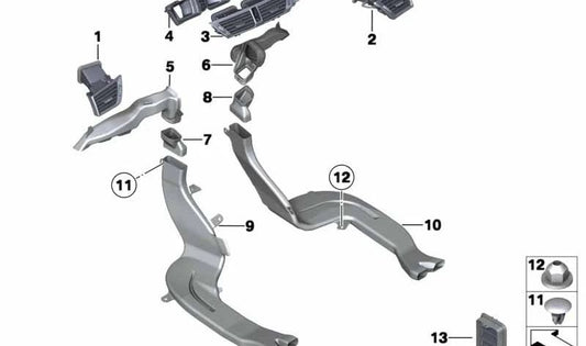 Adaptador rejilla aire fresco OEM 64222991367 para BMW X1 E84. Pieza original BMW.