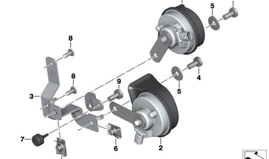 Bocina de tonos agudos OEM 61338555579 para motos BMW K1600GT, K1600GTL, K1600Bagger. Original BMW Motorrad.
