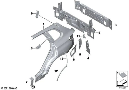 Plaque de renforcement de la colonne de droite pour BMW F95, F95N, G05, G05N, G18, G18N (OEM 41009492934). BMW d'origine.