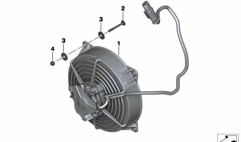 Ventilador refrigeración OEM 17427725070 para BMW Motorrad C 600 Sport CK18, C 650 Sport CK18, C 650 GT CK19. Compatible desde 2011 hasta 2020. Original BMW Motorrad.
