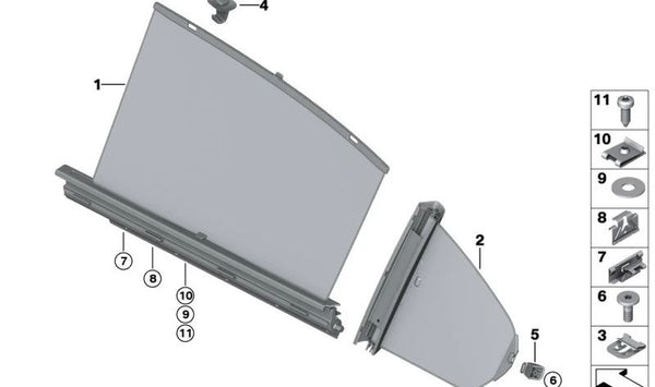 Cortinilla parasol puerta trasera derecha OEM 51427281484 para BMW F31. Original BMW.