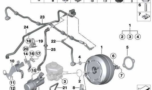 Tubo de vácuo com válvula antirretora OEM 11667601031 para BMW F20, F21, F22, F23, F87, F30, F31, F34, F32, F33, F36. BMW original.