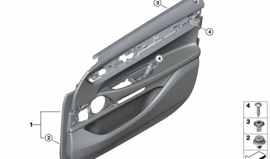 Panel interior de puerta delantera derecha en cuero OEM 51417448498 para BMW G11, G11N, G12, G12N. Original BMW.