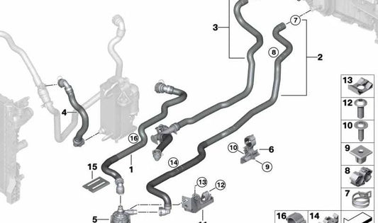 Mangueira de refrigerante OEM 64216821251 para BMW G30, G31, G32, G11, G12, G14, G15, G16. BMW original.