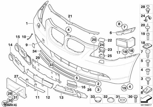 Grade do lado direito para BMW 5 E60 Series, E61 (OEM 51117131640). BMW original.