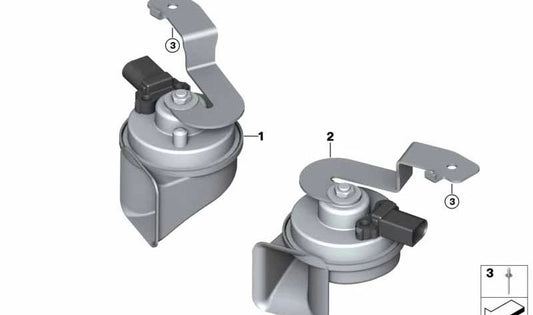 Serious tone horn OEM 61337342946 for BMW F90, G30, G31, G32, G11, G12, F91, F92, F93, G14, G15, G16. Original BMW.