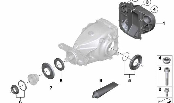 Tapa del diferencial OEM 33117528319 para BMW E60, E61, E63, E64, F25, F26, E70, F15, F16. Original BMW.