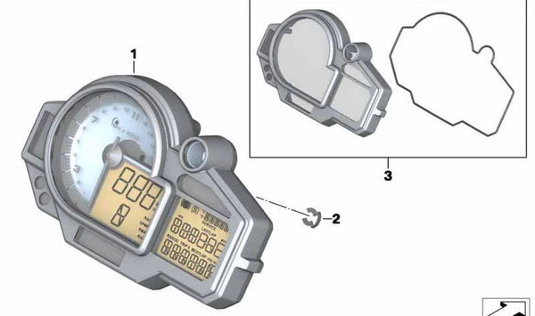 Cuadro de instrumentos OEM 62111691267 para BMW Motorrad S1000RR (SK46, años 2016-2018). Repuesto original BMW Motorrad.