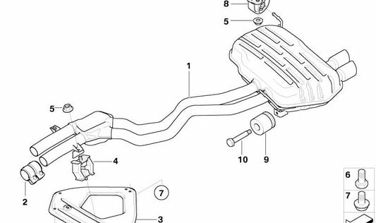Silencioso trasero con silencioso intermedio OEM 18107518714 para BMW Z4 E85. Original BMW.