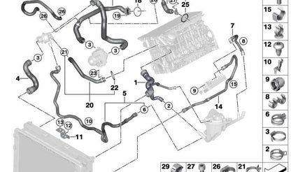 Manguera de refrigerante para BMW F06, F12, F13, F01N, F02N (OEM 11537605152). Original BMW