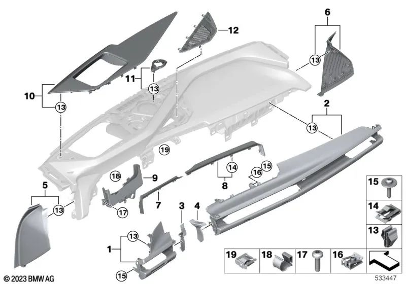 Panel protector cuadrante interior Fineline negro izquierdo OEM 51459628435 para BMW Serie 7 G70 (07/2021 - 03/2025). Original BMW.
