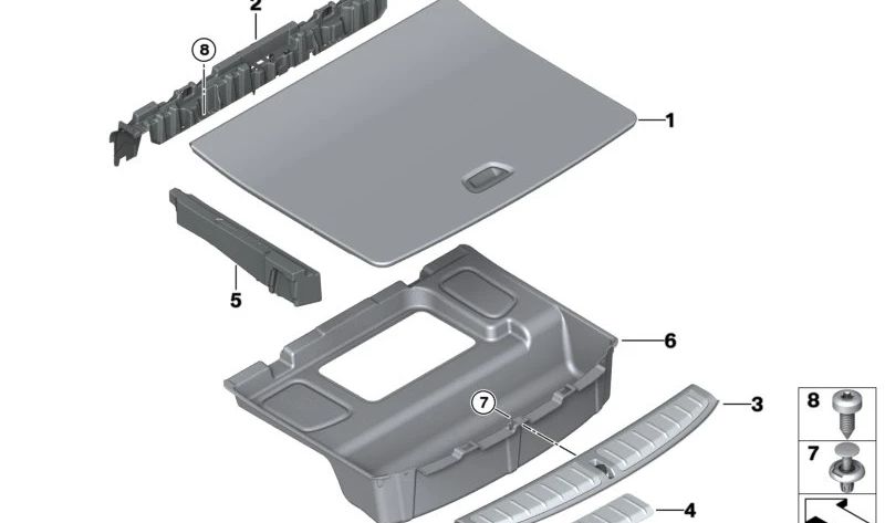 Soporte de bandeja del maletero OEM 51477331416 para BMW F45, F48, F39. Original BMW.