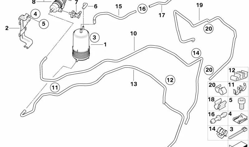 Abrazadera de línea OEM 16131179124 para BMW E34, E32, E31, E30, E28, E24, Z1. Original BMW.