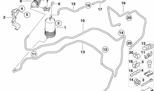 Abrazadera de línea OEM 16131179124 para BMW E34, E32, E31, E30, E28, E24, Z1. Original BMW.