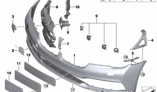 Front bumper housing primed for BMW 7 Series G11, G12 (OEM 51117402814). Original BMW