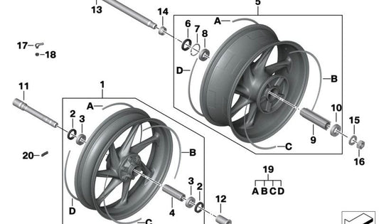 Semieje delantero OEM 31427713304 para BMW Motorrad M 1000 R, M 1000 RR, HP4, S 1000 RR, S 1000 R, S 1000 XR... y más. Original BMW Motorrad.