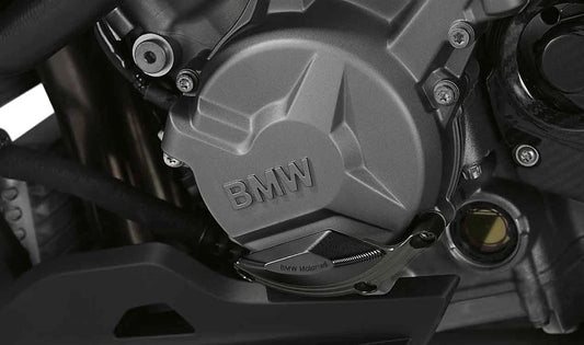 Protección de motor HP OEM 77258545292 para BMW Motorrad HP4. Compatible con modelos HP4 y HP4 Race. Pieza original BMW Motorrad.