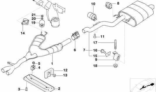 Muffler for BMW Series 5 E39 (OEM 18301427029). Genuine BMW.