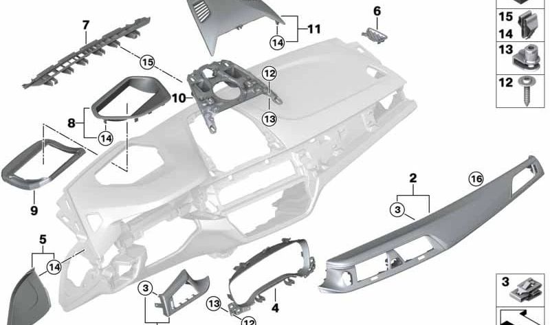 Embellecedor cuadro instrumentos OEM 51459329530 para BMW G30, G30N, G31, G31N, G32, G32N. Original BMW.