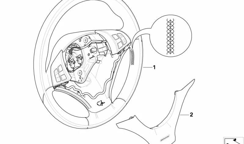 Tapa embellecedora del volante OEM 32307966719 para BMW X5 {E70} y BMW X6 {E71, E72}. Compatible con versiones 3.0d, 3.0sd, 3.0si, 4.8i, xDrive30d. Original BMW.