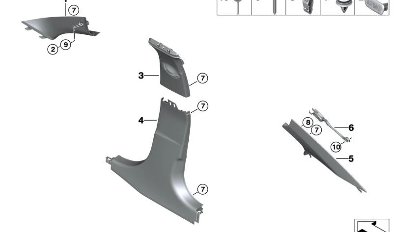Tampa da coluna B inferior direita para a série BMW 3 G20, G21, G28, G80 (OEM 51437481638). BMW original