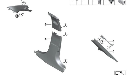 Acabamento do pilar A direito para BMW G20, G21, G28 (OEM 51437481680). BMW original