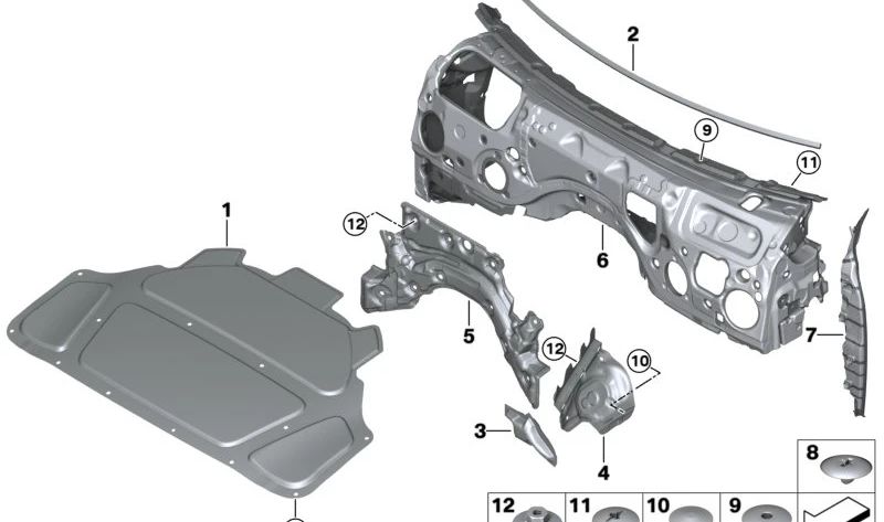 Aislante acústico cortafuegos superior OEM 51477447012 para BMW G20, G20N, G21, G21N, G28, G28N, G22, G22N, G23, G23N, G26, G26N, G42. Pieza original BMW.