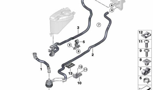 Manguera de refrigerante (ida) OEM 64219299659 para BMW G30, G11, G12. Original BMW.
