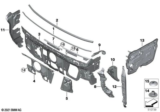 Rechts vordere akustische Abdeckung für BMW i20 (OEM 51488491296). Original BMW
