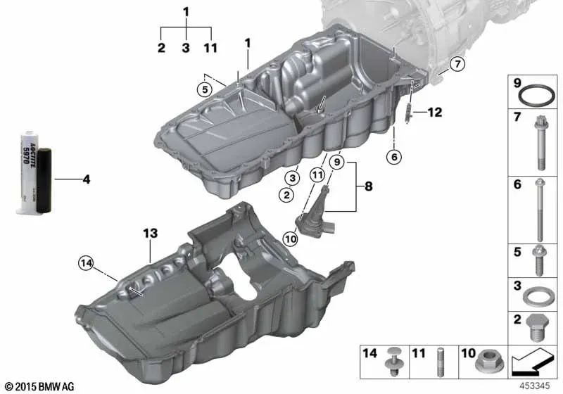 Oil Pan Acoustic Cover for BMW 5 Series G30, G38, 6 Series G32, 7 Series G11, G12 (OEM 11148642179). Original BMW.