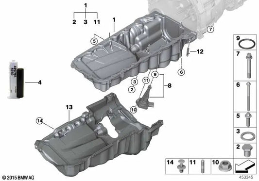 Oil Pan Acoustic Cover for BMW 5 Series G30, G38, 6 Series G32, 7 Series G11, G12 (OEM 11148642179). Original BMW.