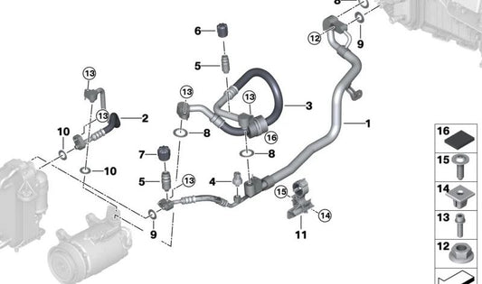 Tubo de ar condicionado OEM 64539309005 para BMW G30, G31, G32, G11, G12. BMW original
