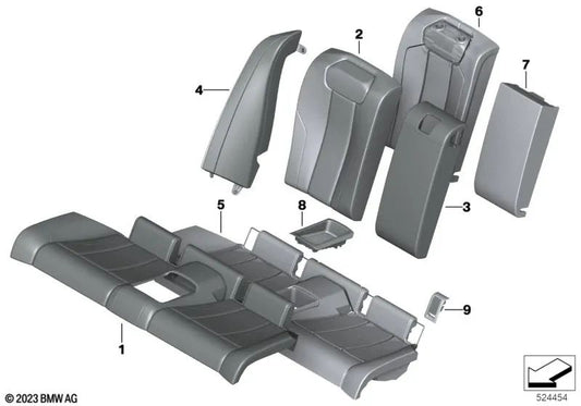 Coperchio di supporto in pelle centrale per BMW G87 (OEM 52209504875). BMW originale.