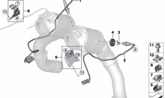 Lambda -Sondenkabelunterstützung für BMW G30, G31N, G11N, G12N, G14, G15, G16, G05, G06, G07 (OEM 11787934524). Original BMW