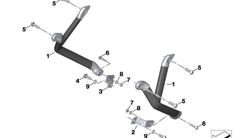 Soporte derecho OEM 77148403488 para motos BMW S 1000 XR (K69), M 1000 XR (KM9). Original BMW Motorrad.