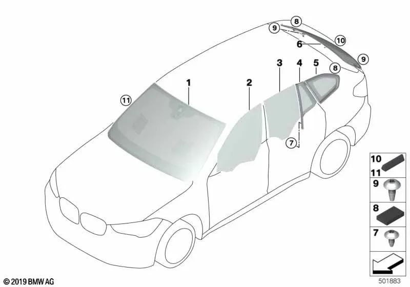 Cristal lateral fijo para BMW X1 F48, F48N (OEM 51377405606). Original BMW