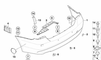Soporte sensor PDC trasero exterior derecho OEM 51127118198 para BMW E90. Original BMW.