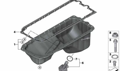 Oil pan for BMW 1 Series E87, 3 Series E90, E91, 5 Series E60, Z4 E85, E86 (OEM 11137539413). Original BMW