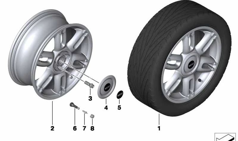 Embellecedor de rueda plata OEM 36136862437 para MINI R56, R56 LCI, Clubman R55, Cabrio R57, Coupé R58, Roadster R59... y más. Original MINI.