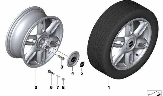 Embellecedor de rueda plata OEM 36136862437 para MINI R56, R56 LCI, Clubman R55, Cabrio R57, Coupé R58, Roadster R59... y más. Original MINI.