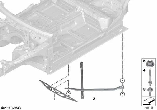 Rear tunnel connecting bracket for BMW F90, F90N (OEM 33318064485). Original BMW