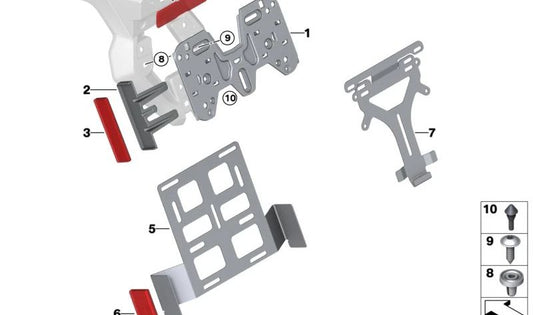 Adaptateur de plaque d'immatriculation OEM 63148564665 pour motos BMW R1200GS, R1250GS, S1000RR, F850GS, R nineT... et plus encore. BMW Motorrad d'origine.