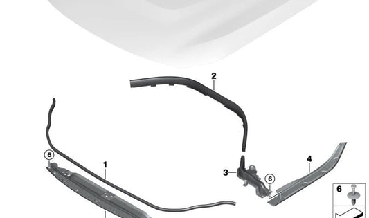 Junta de sellado lateral derecha OEM 51768497752 para BMW G42 y G87. Original BMW.