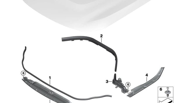 Junta trasera del capó delantero OEM 51768075019 para BMW G87, G80, G80N, G81, G81N, G82, G82N, G83, G83N. Original BMW.
