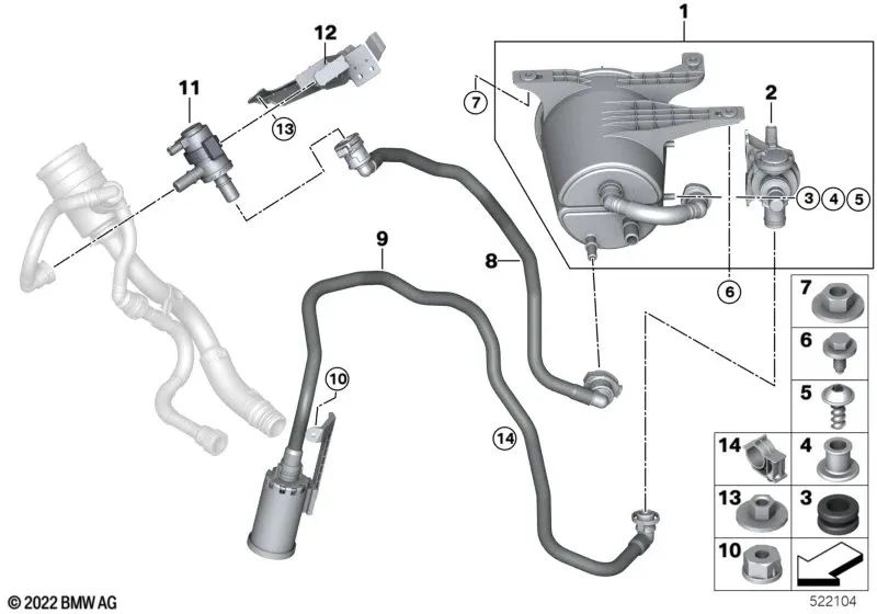 Aktiver Kohlenstofffilter für BMW 3 G20 -Serie, G21, 5 G30 -Serie, G38, 7 G11, G12, X3 G01 (OEM 16137356535). Original BMW.