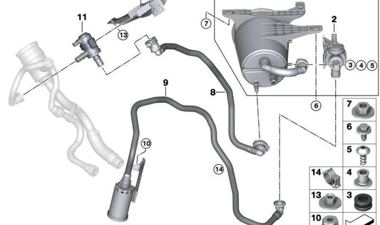Válvula de corte de combustible OEM 16138744983 para BMW G20 320e y 330e. Modelos compatibles: G20 320e (21GK, 31FT, 5Y01, 5Y08), G20 330e (21FS, 28FS, 31FF, 5P61, 5P68, 5P81). Original BMW.