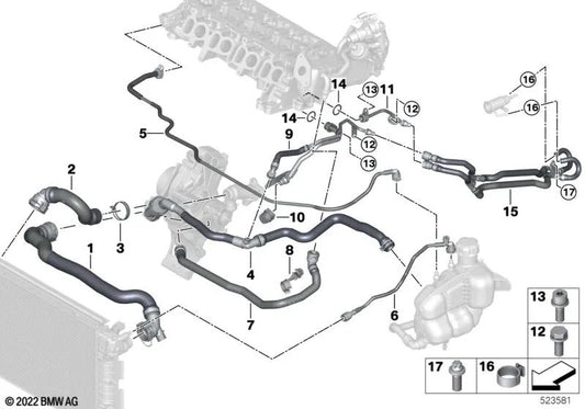Leitung Kältemittelpumpe für BMW 1 F40 -Serie, Serie 2 F44, X1 F48N (OEM 11538584835). Original BMW